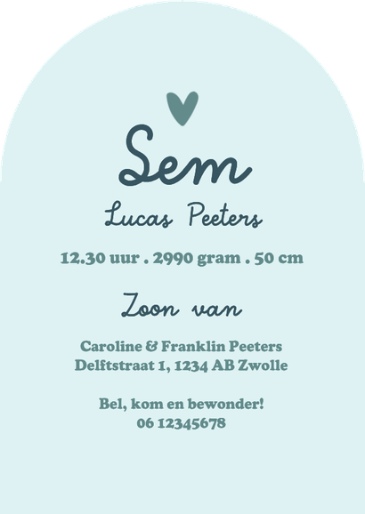 Geboortekaartje boogvorm wave gestreept stoer modern Achterkant