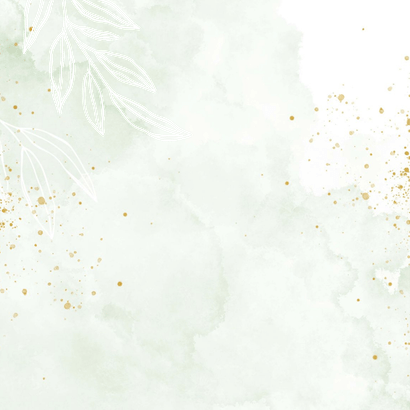 Geboortekaartje groene waterverf met blaadjes lief Achterkant