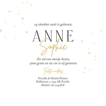 Geboortekaartje hartkaart marmer goud stijlvol hartvorm Achterkant