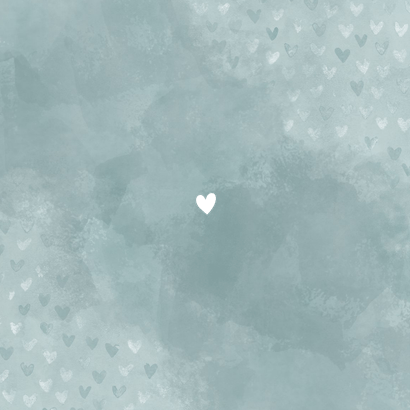 Geboortekaartje jongen blauwe waterverf en foliedruk hartjes Achterkant