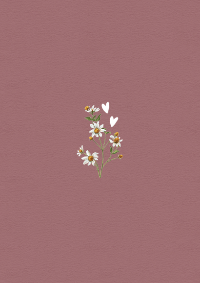 Geboortekaartje meisje met beertje en bloem met hartjes Achterkant