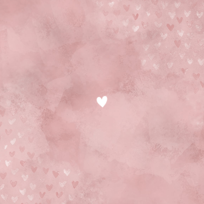 Geboortekaartje meisje roze waterverf en foliedruk hartjes Achterkant