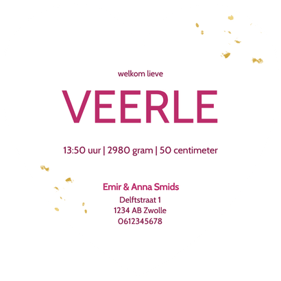 Geboortekaartje meisjes in hartvorm met roze marmer Achterkant