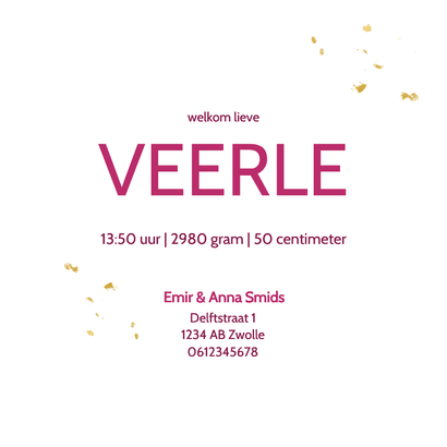 Geboortekaartje meisjes in hartvorm met roze marmer Achterkant