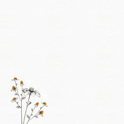 Geboortekaartje met liefdevolle vosjes tussen de bloemen Achterkant