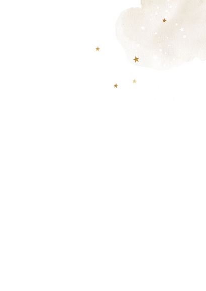 Geboortekaartje met watercolour, maan en sterretjes in goud Achterkant
