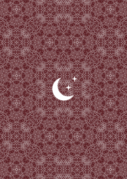 Geboortekaartje patroon op donkerrood kader en maan  Achterkant