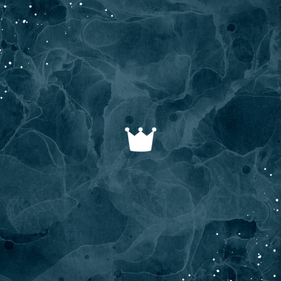 Geboortekaartje stoer stijlvol goud kroontje blauw verf Achterkant