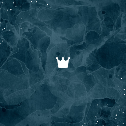 Geboortekaartje stoer stijlvol goud kroontje blauw verf Achterkant