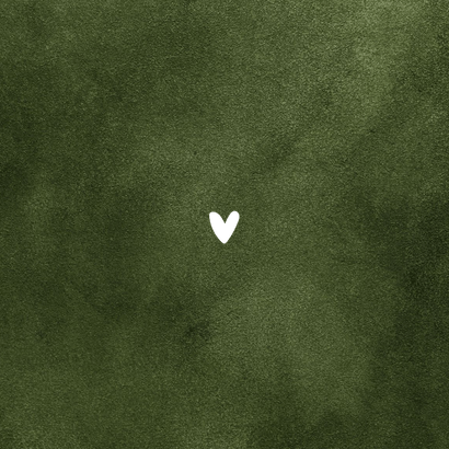 Geboortekaartje velvet look groen natuurlijk hartje goud Achterkant