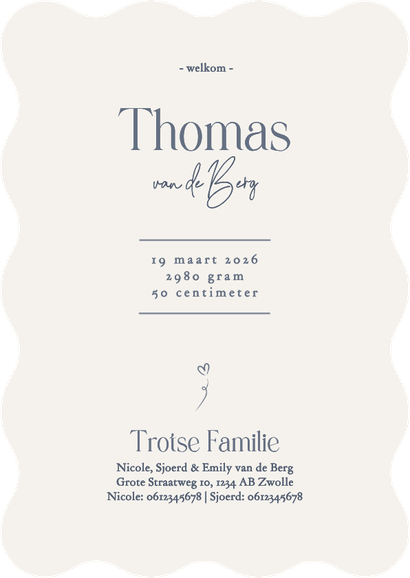 Geboortekaartje wave broertje met lijn illustratie wit blauw Achterkant