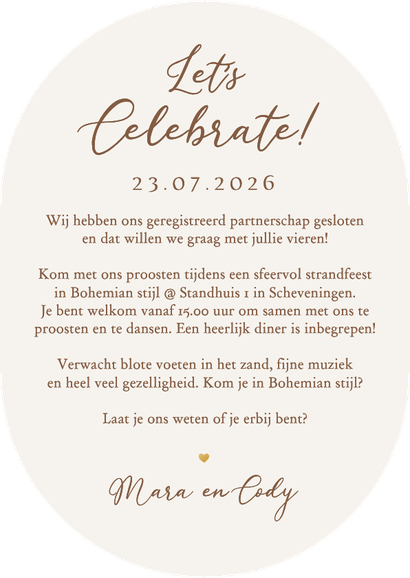 Geregistreerd partnerschap uitnodiging bohemian feestje Achterkant