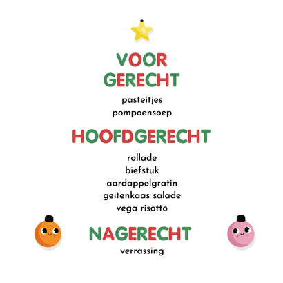 Grappige hippe menukaart kerstboom met ogen Achterkant
