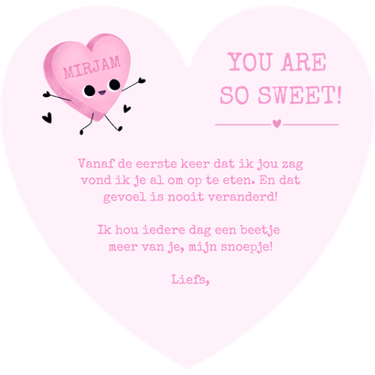 Grappige valentijnskaart in de vorm van een snoephartje Achterkant