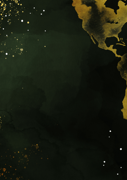 Groene kerstkaart met gouden wereldkaart Achterkant