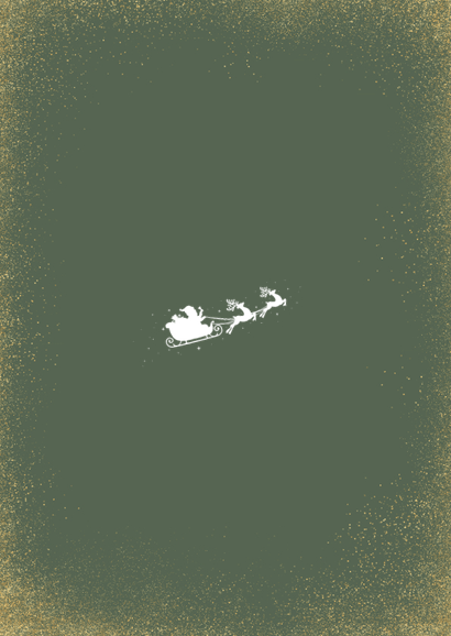 Groene verhuiskaart merry new home met foto en kerstman goud Achterkant