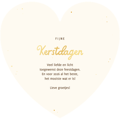 Hartvorm kerstkaart hertje en foto in kerstbal Achterkant