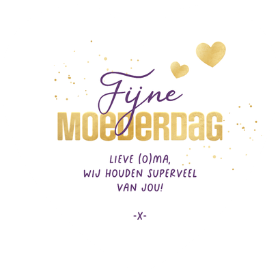 Hartvorm moederdagkaart gouden hartjes liefste mama oma foto Achterkant