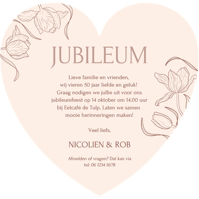 Hartvormige jubileumkaart 50 jaar met vintage bloemen Achterkant