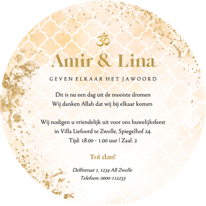 Hindoestaanse trouwkaart rond watercolor ohm teken Achterkant