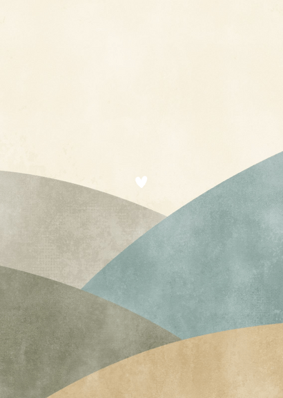 Hip geboortekaartje zon heuvels en hartje  Achterkant