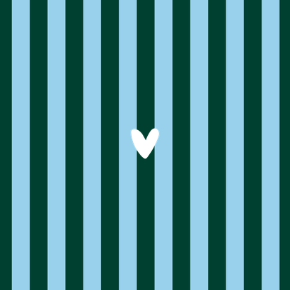 Hip trendy geboortekaartje gestreept blauwgroen hartje goud Achterkant