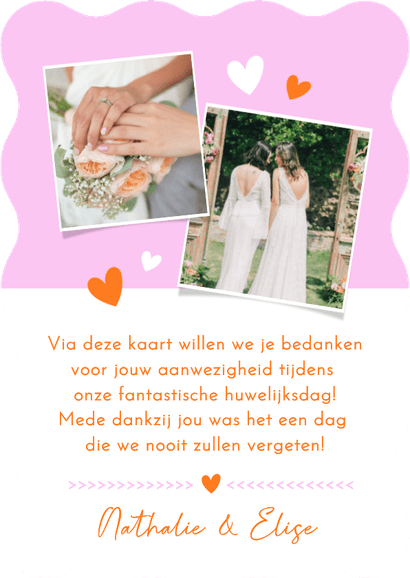 Hippe bedankkaart trouwen met foto in colorblocking stijl  Achterkant