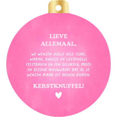 Hippe kerstkaart in kerstbalvorm streepjes en typografie Achterkant