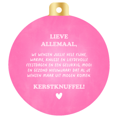 Hippe kerstkaart in kerstbalvorm streepjes en typografie Achterkant