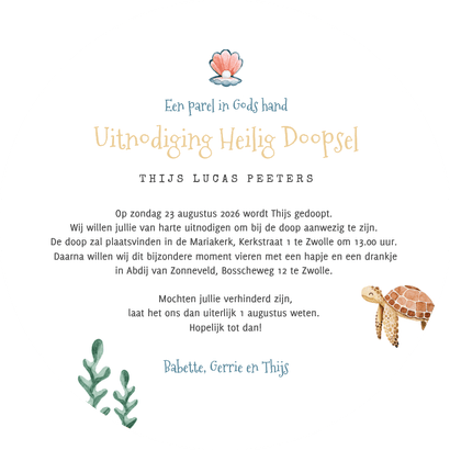 Hippe uitnodiging doopviering oceaandieren Achterkant