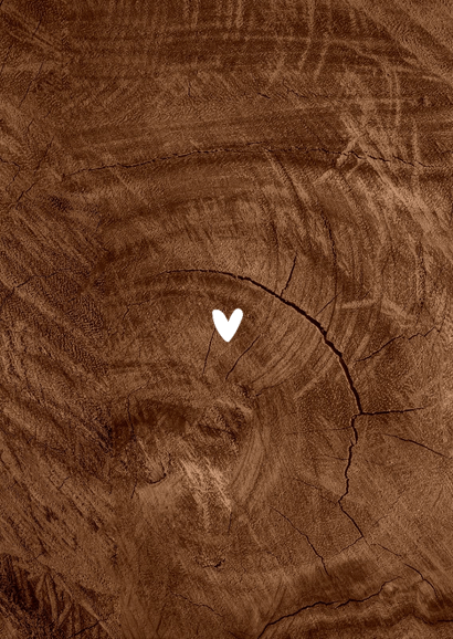 Houten huwelijk 5 jaar uitnodigingskaart goud hartjes foto Achterkant