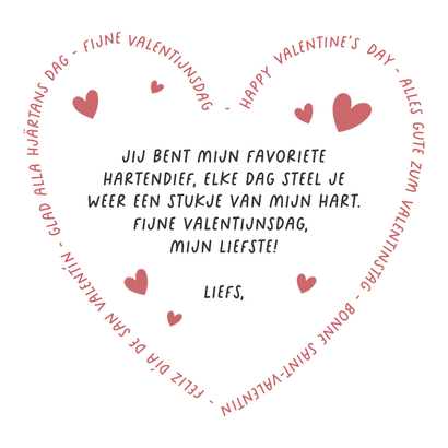 Internationale valentijnskaart in hartvorm met eigen foto Achterkant