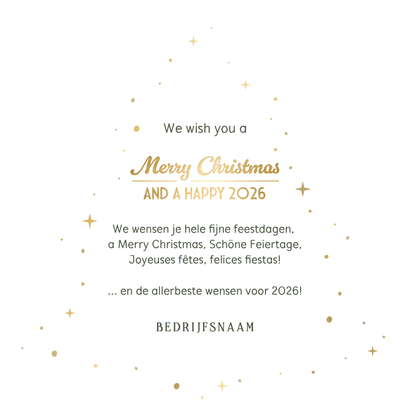 Internationale zakelijke kerstkaart met kerstboom in talen Achterkant