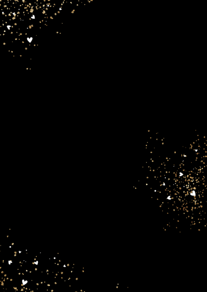 Jubileumfeest uitnodiging goud let's party 50 foto hartjes Achterkant