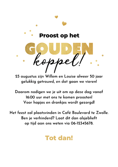 Jubileumfeest uitnodiging gouden huwelijk wijn foto Achterkant