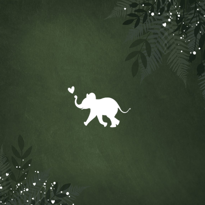Jungle geboortekaartje jongen met gouden silhouet olifant Achterkant
