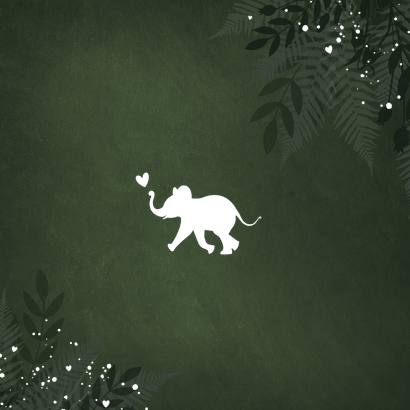 Jungle geboortekaartje jongen met gouden silhouet olifant Achterkant