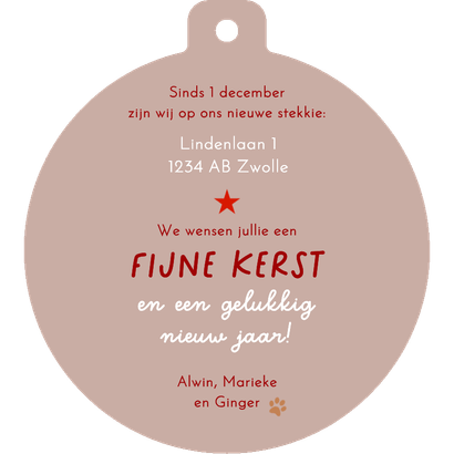 Kerst-verhuiskaart grappig hondje met kerstmuts Achterkant