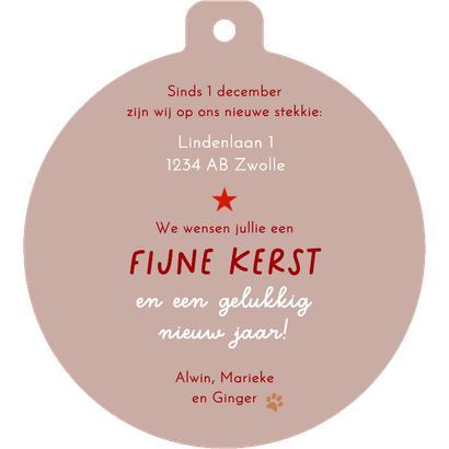 Kerst-verhuiskaart grappig hondje met kerstmuts Achterkant