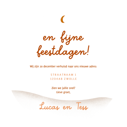 Kerst verhuiskaart kerstbal vorm roest maan Achterkant