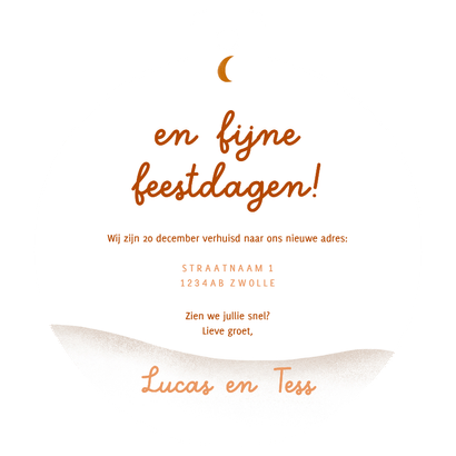 Kerst verhuiskaart kerstbal vorm roest maan Achterkant