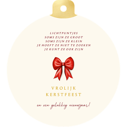 Kerstbal fotocollage gouden kerstkrans met rode strik Achterkant
