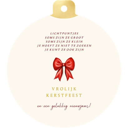 Kerstbal fotocollage gouden kerstkrans met rode strik Achterkant