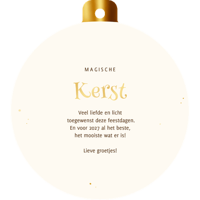 Kerstbal kaart hert met roodborstje in sprankelend bos Achterkant