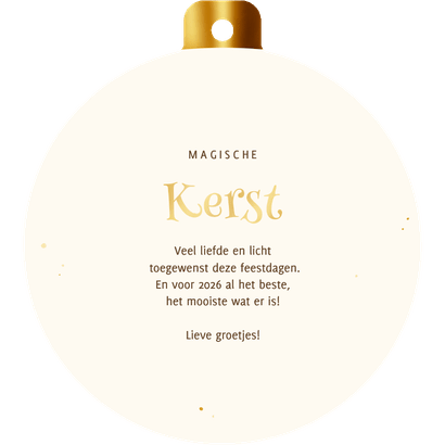 Kerstbal kaart hert met roodborstje in sprankelend bos Achterkant