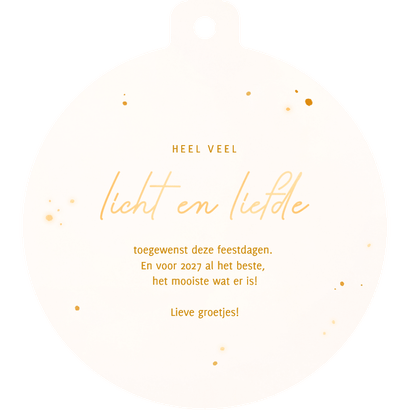 Kerstbal kerstkaart uiltje licht en liefde voor 2027 Achterkant