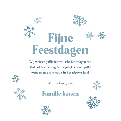 Kerstbal kerstkaarten met grote foto en sneeuwvlokken Achterkant