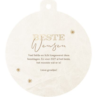 Kerstbal nieuwjaarskaart 2027 met marmeren bal Achterkant