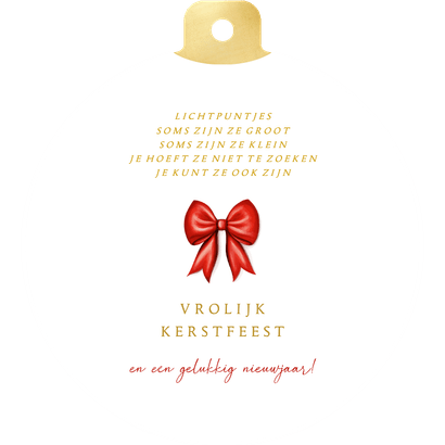 Kerstbalkaart fotocollage met kerstkrans en rode strik Achterkant