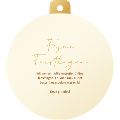 Kerstbalvorm kaart Fijne Feestdagen sneeuwvlok typografie Achterkant